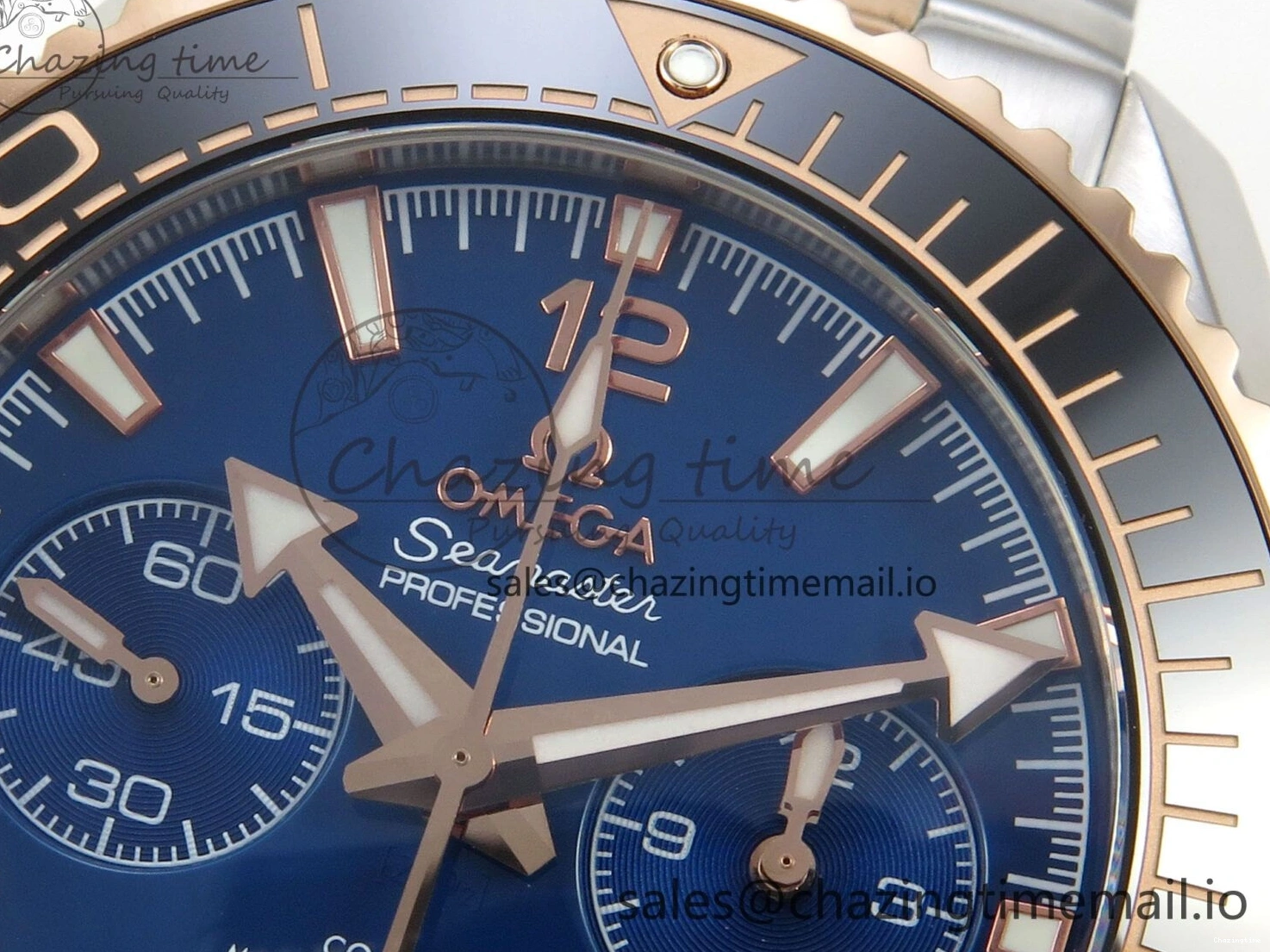 0328 Planet Ocean 600M Chrono SS VRF 1:1 Best Edition Black Bezel Blue Dial on RG SS Bracelet A Affordable 7648
